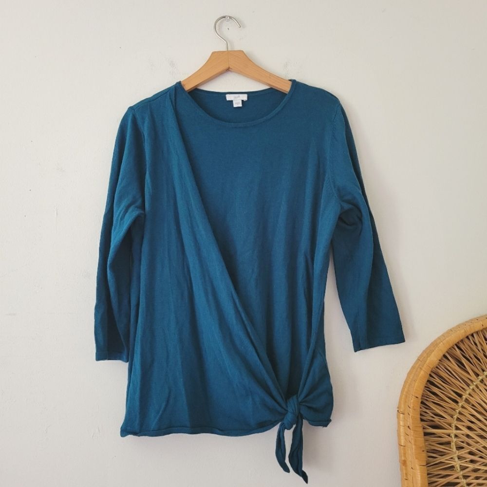 J. Jill Teal Cotton/Modal Blend Sweater Tie M